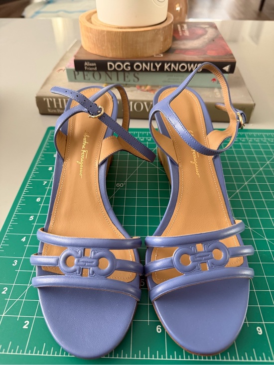 Salvatore Ferragamo Shoes - Brand New Salvatore Ferragamo Lavender Blue Leather Gancini-Strap Sandals, Sz9.5